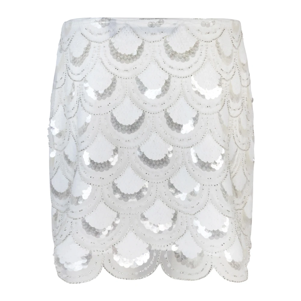 Rotate Birger Christensen Witte Pailletten Slim Fit Rok White Dames