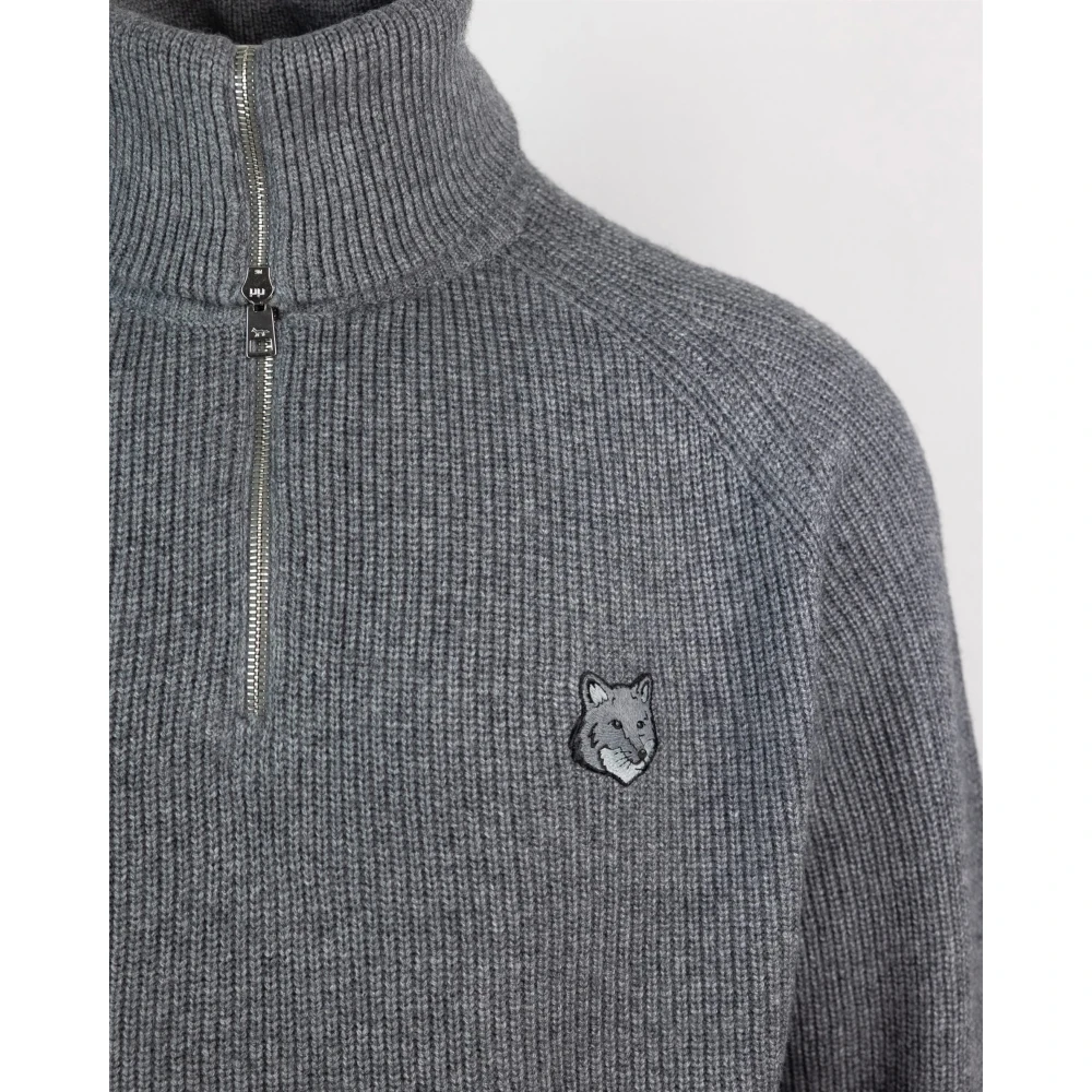Maison Kitsuné Vos Geborduurde Merinowol Trui Gray Heren