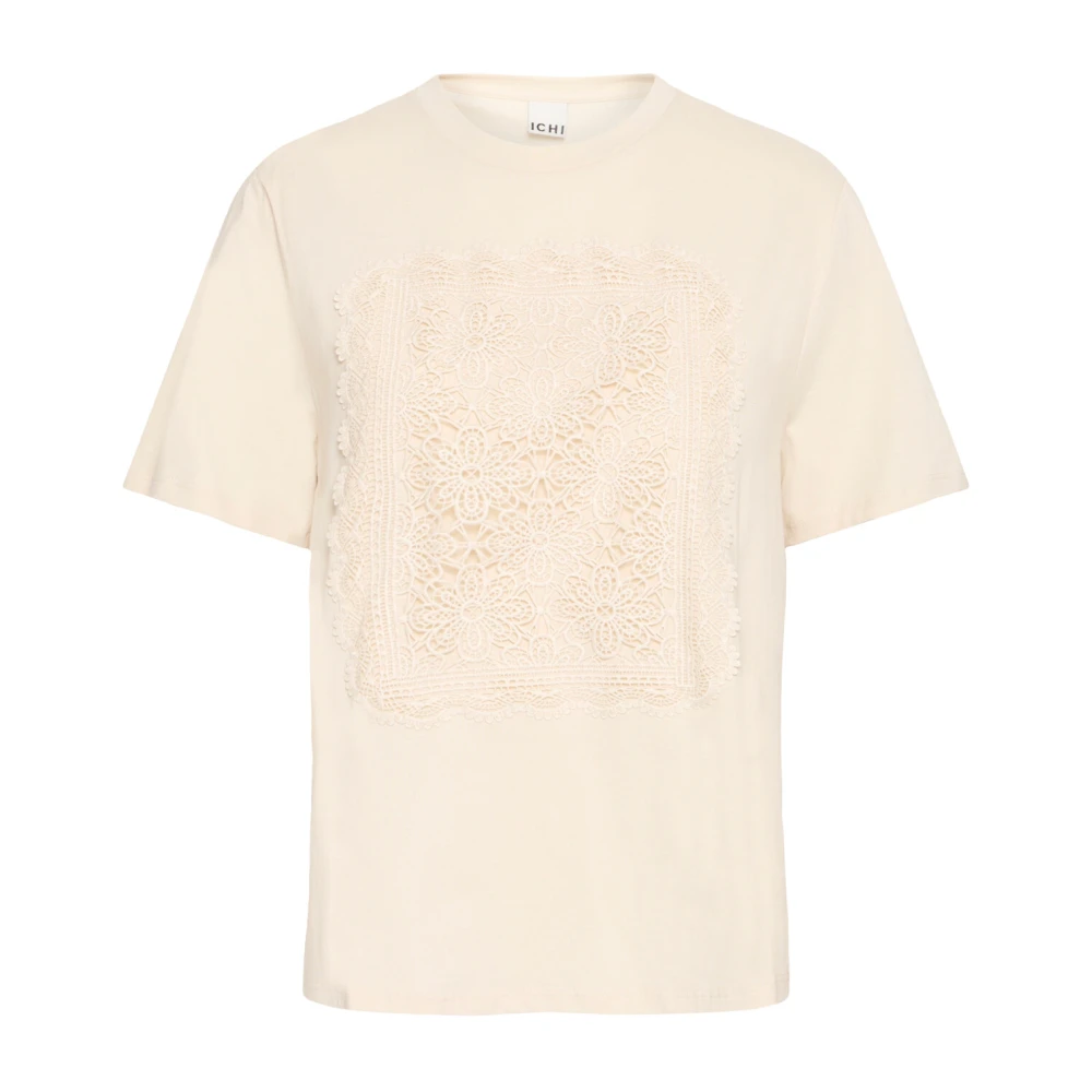 Ichi Geborduurde Tee Amandelmelk Beige Dames