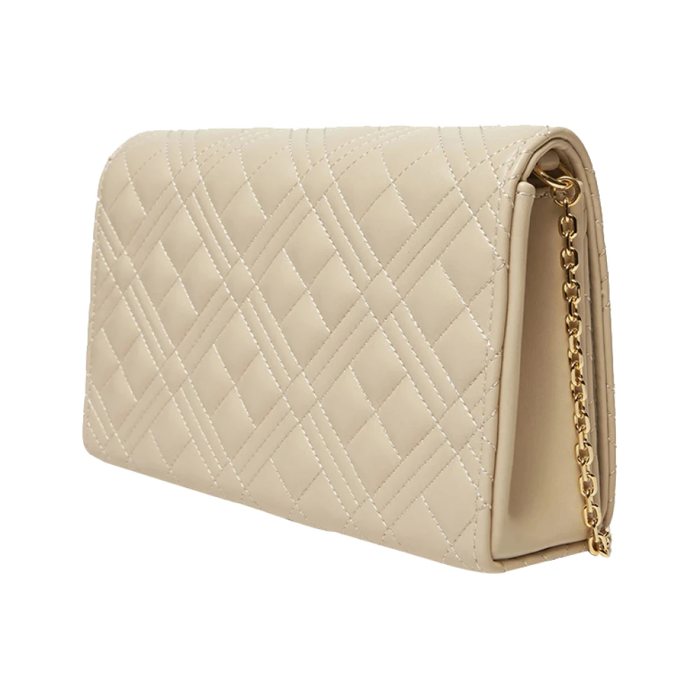 Moschino Luxe Ivoor Leren Clutch met Verstelbare Band Beige Dames