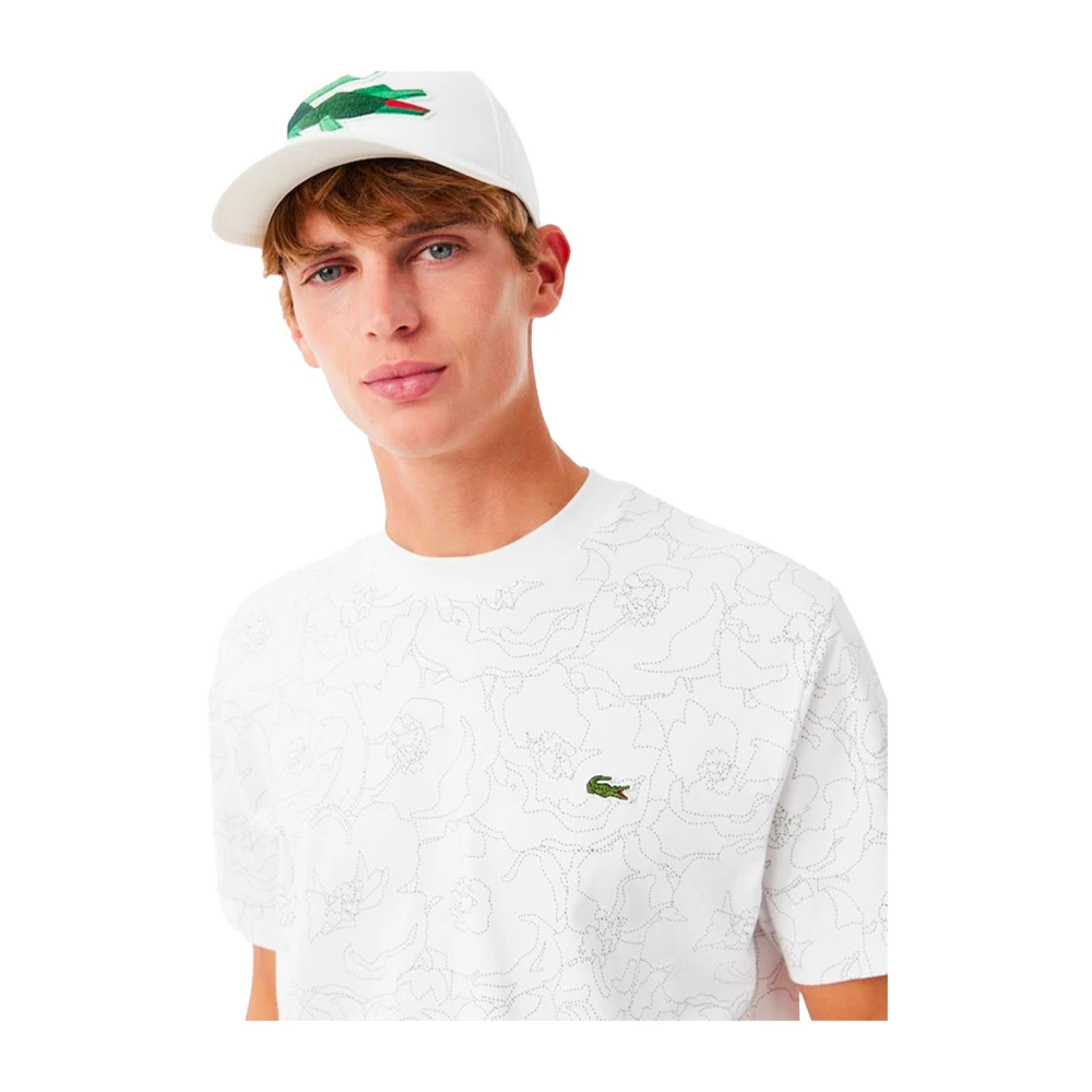 Lacoste Bloemenprint Katoenen T-shirt White Heren