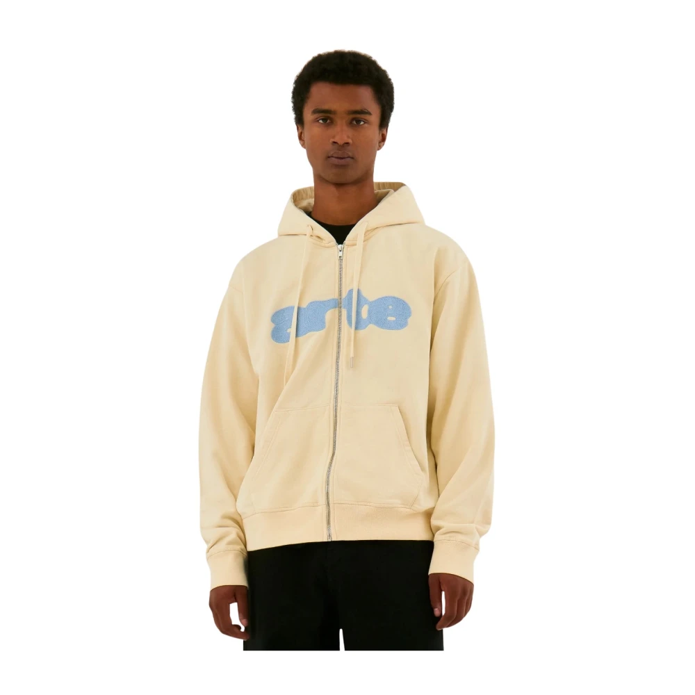 Arte Antwerp Geborduurde Rits Hoodie in Crème Beige Heren
