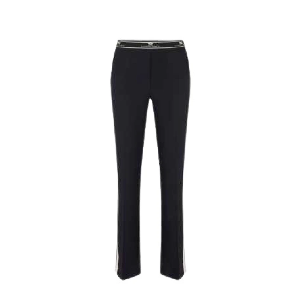 Elisabetta Franchi Zwarte wijde broek met ecru streep Black Dames