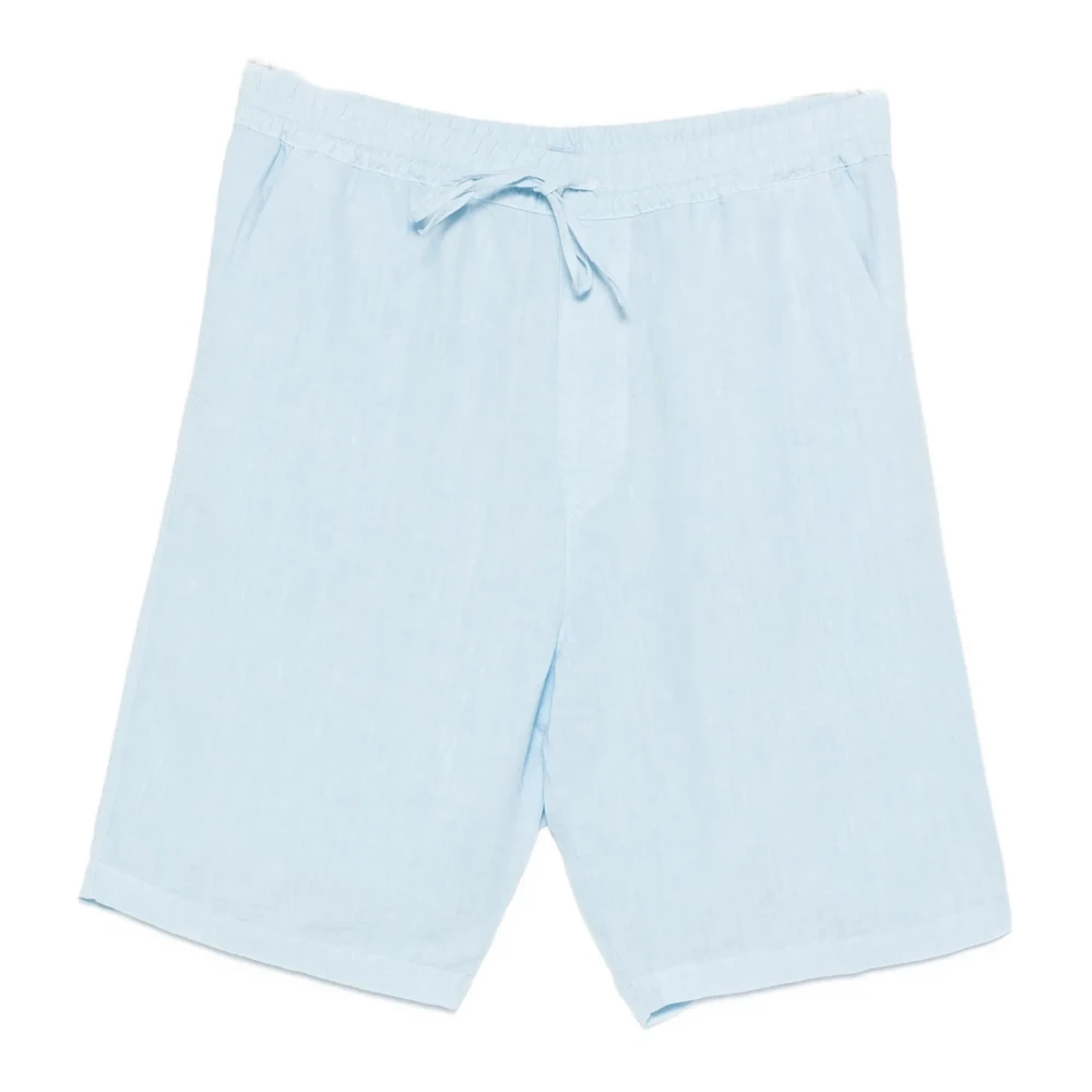 120% Lino Blue Casual Shorts, Male, L, Drawstring Linen Bermuda Shorts