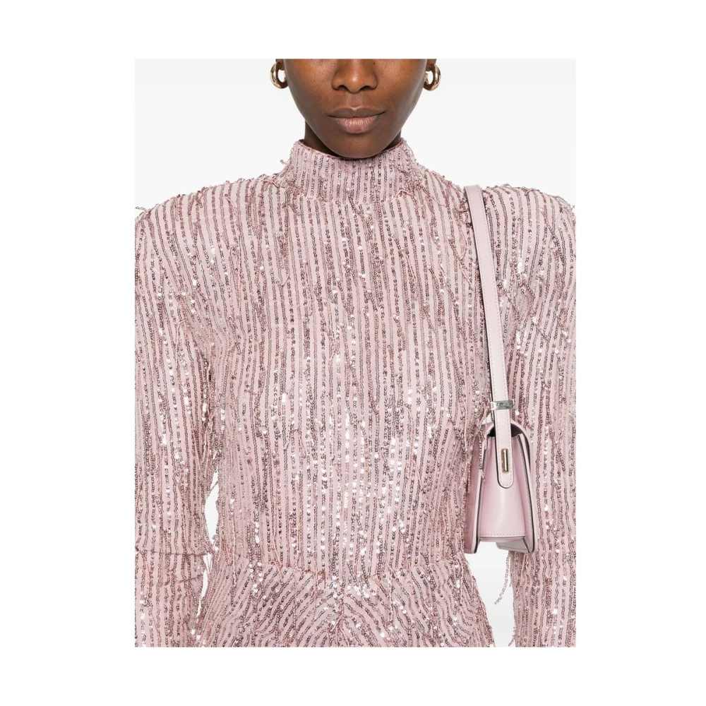 Rotate Birger Christensen Sequin Fringe Jurk Pink Dames