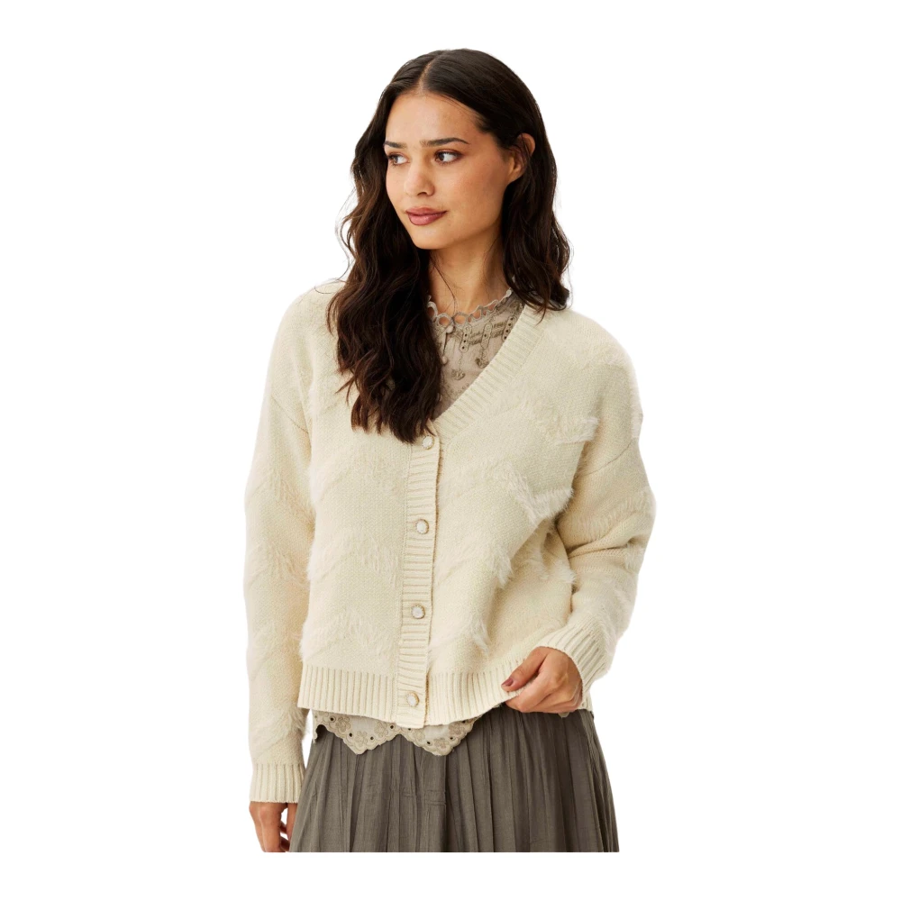 IN Front Crème Gebreide Vest met V-Hals Beige Dames