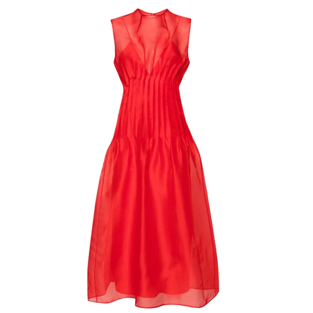 Khaite Rode zijden midi-jurk met plooien Red Dames
