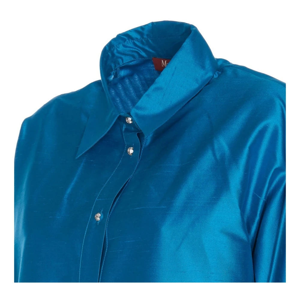 Max Mara Studio Zijden shirt met kristalknopen Blue Dames