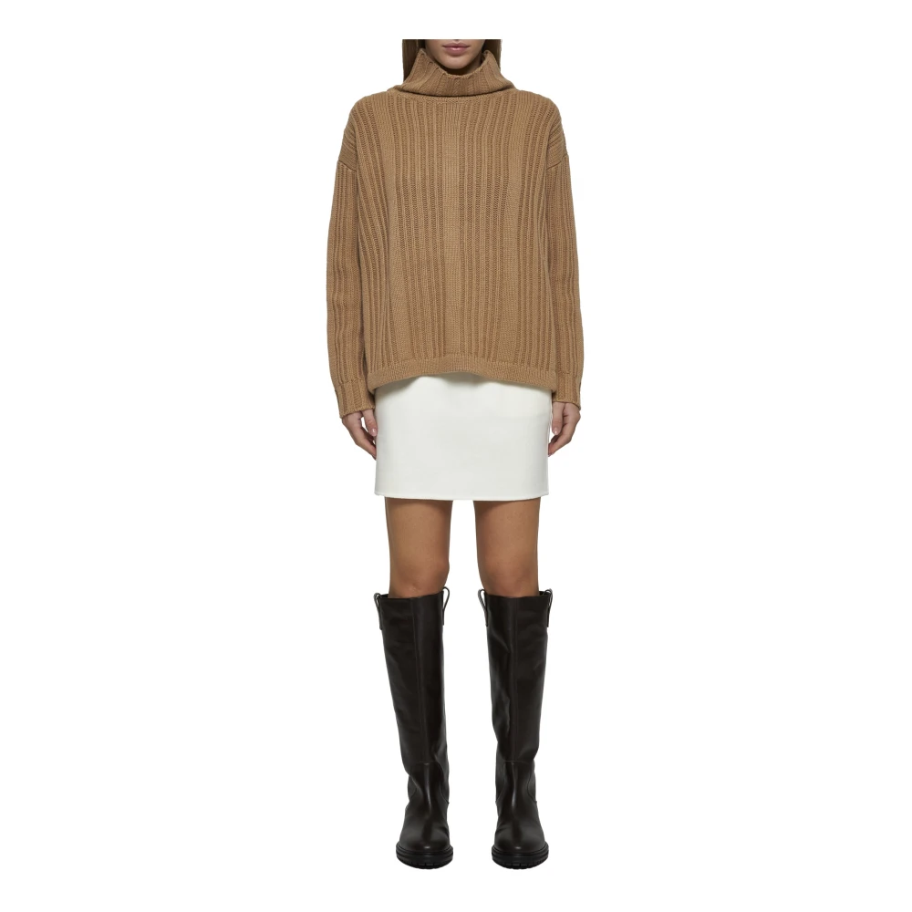 Max Mara Vitalba Oversized Trui Kameel Ribgebreid Brown Dames