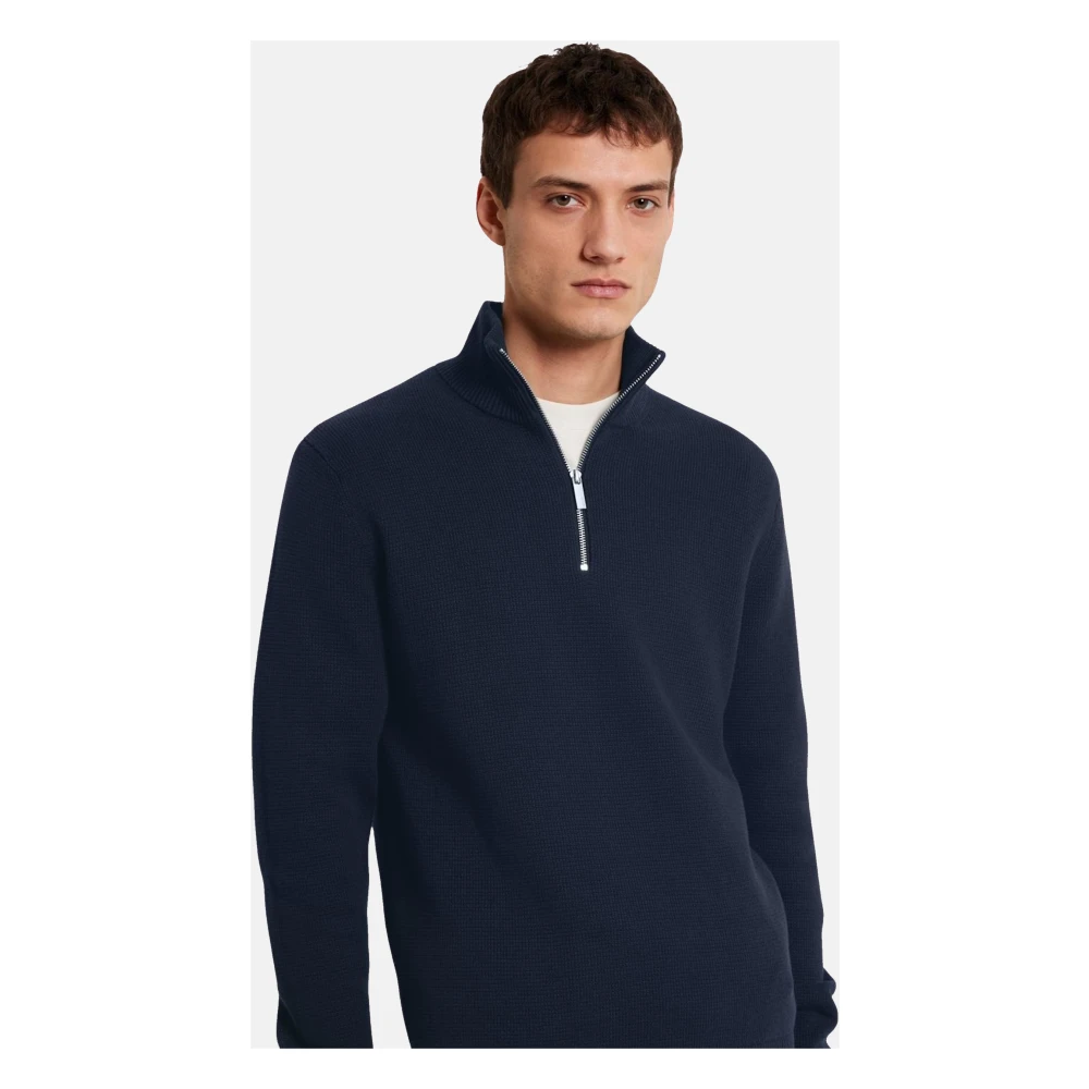 Selected Homme Melange Pullover met Troyer Kraag Blue Heren