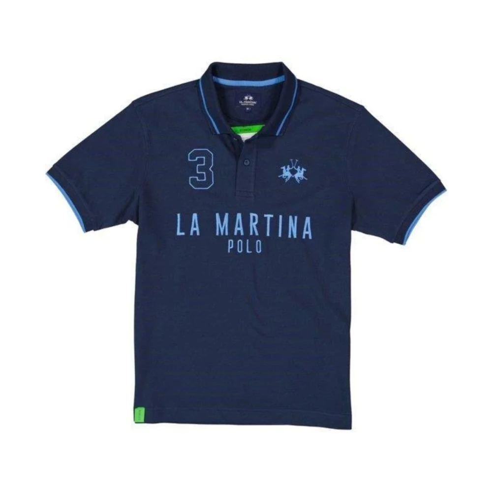 La Martina Men's Blue Embroidered Logo Cotton Polo Shirt