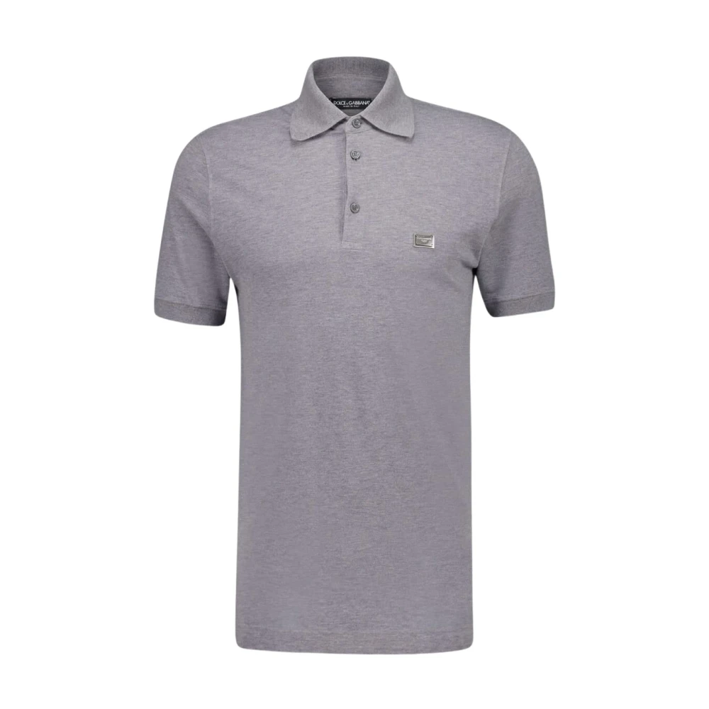 Dolce & Gabbana Men's Grey Cotton Polo-Shirt With Branded Tag