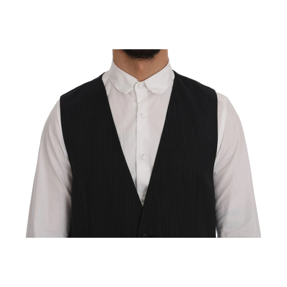 Dolce & Gabbana Elegante Gestreepte Wollen Vest Gray Heren