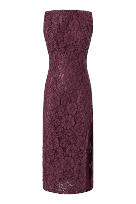 open lace back dress Floral lace dress with plunging rear neckline