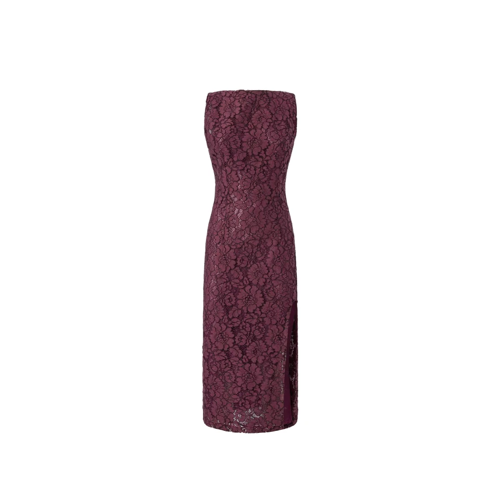 Pinko Women's Brown Floral Lace Dress With Plunging Rear Neckline - Party Dresses - M - Dresses