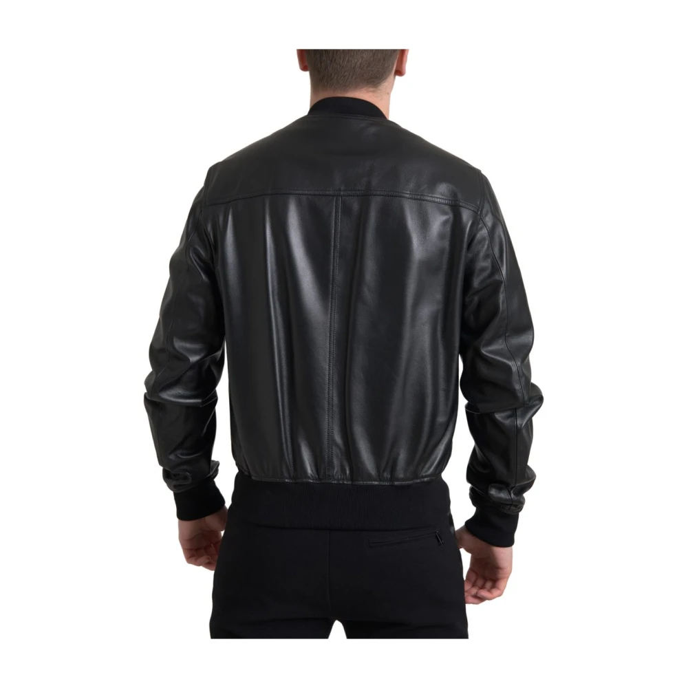 Dolce & Gabbana Elegante zwarte leren bomberjack Black Heren