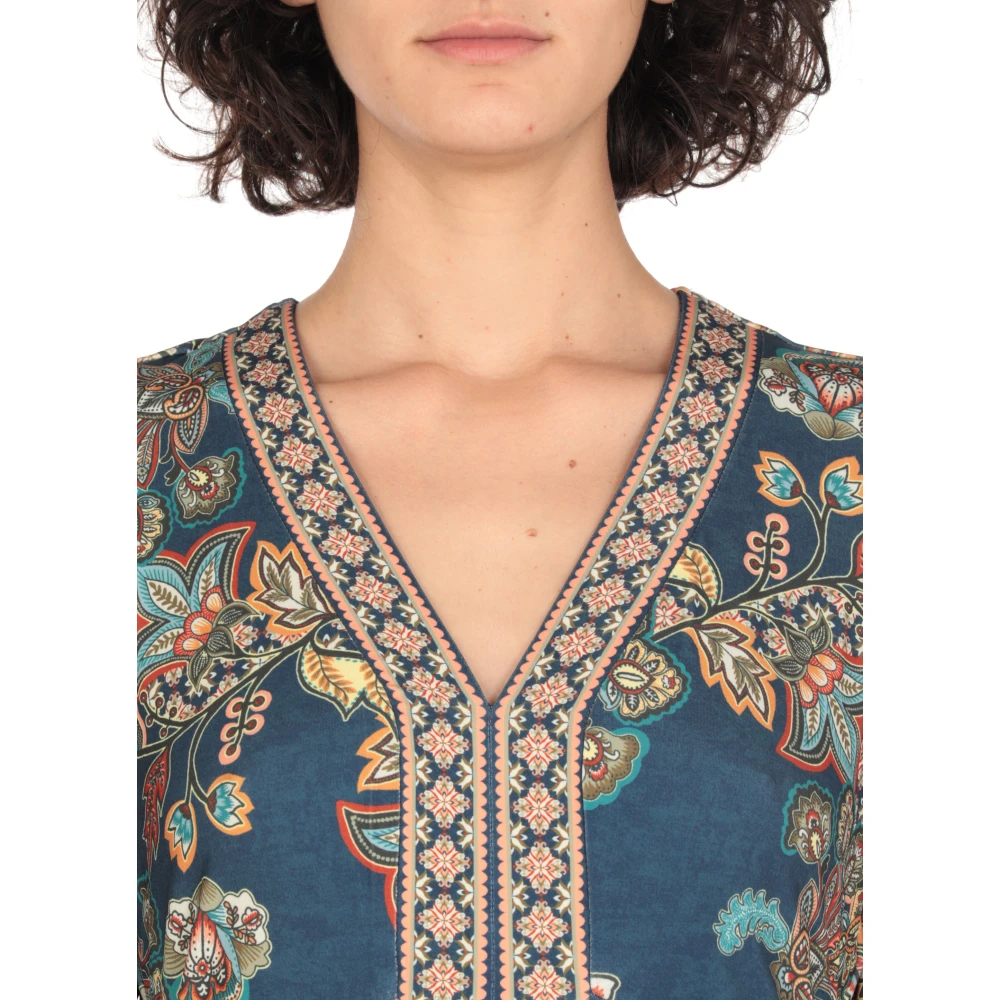Hale Bob Blauw Paisley V-halsjurk Multicolor Dames