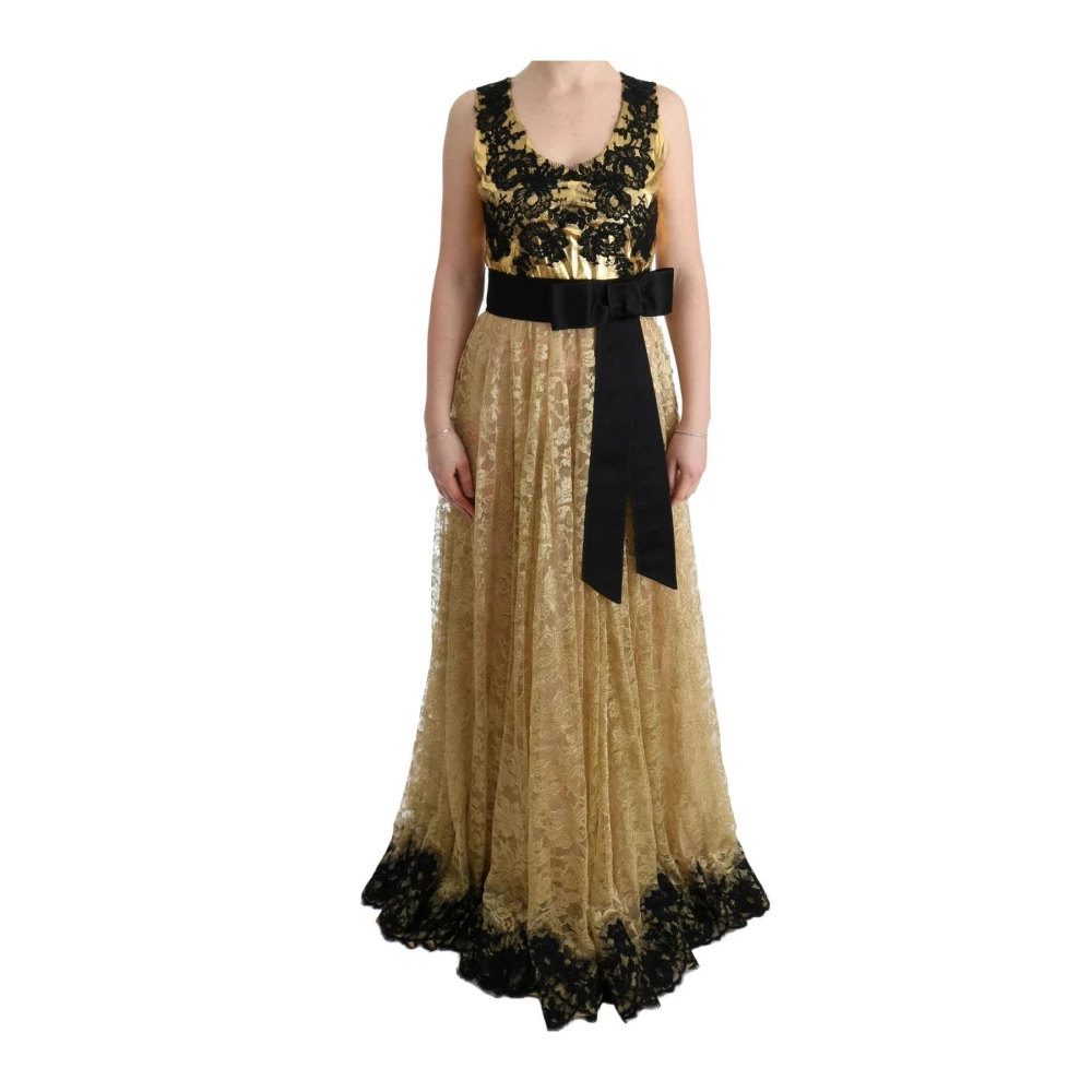 Dolce & Gabbana Women's Gold/Black Floral Lace Sheath Gown