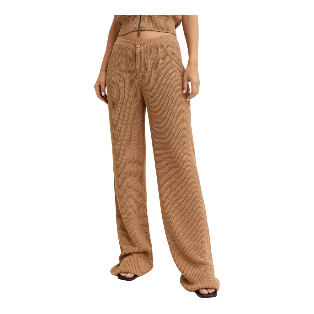 Aya Muse Bruine Geribbelde Gebreide Broek Aries Brown Dames