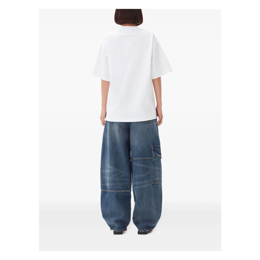 Ganni Witte Katoenen Ronde Hals T-Shirt White Dames