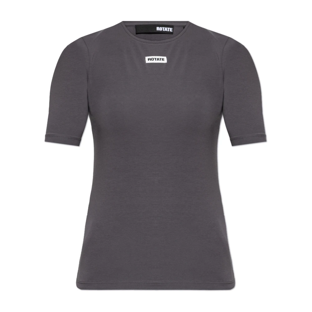 Rotate Birger Christensen T-shirt met Logo Patch Gray Dames