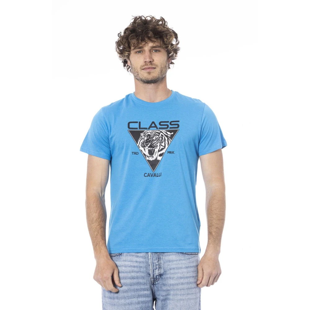 Cavalli Class Logo Print Korte Mouw T-shirt Blue Heren