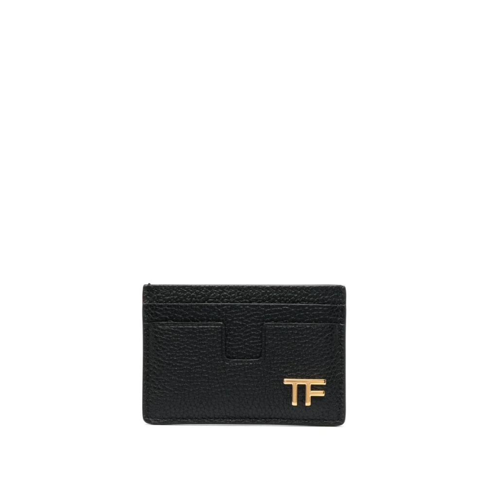 Tom Ford Zwarte Leren Portemonnee met Gehamerde Textuur en Logo Plaat Black Heren