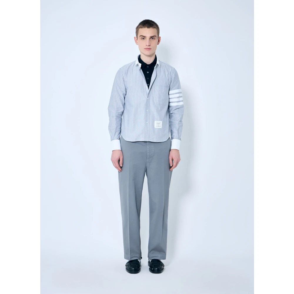 Thom Browne Gestreept katoenen overhemd met klassieke kraag Blue Heren