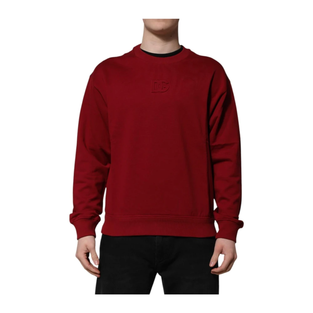 Dolce & Gabbana Men's Red Embossed Logo Cotton Crew Neck Jumper - Round-Neck Knitwear - 4XL - Knitwear