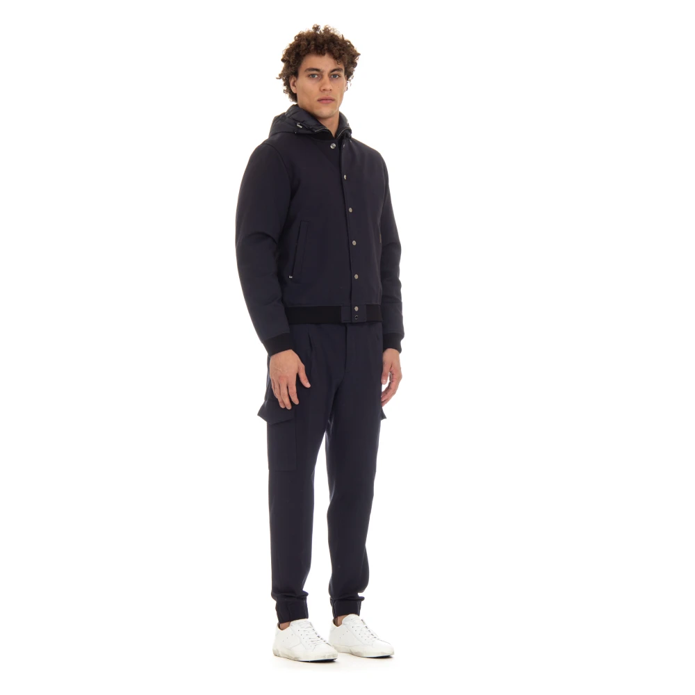 Moorer Blauwe Bomberjack met Afneembare Capuchon Blue Heren