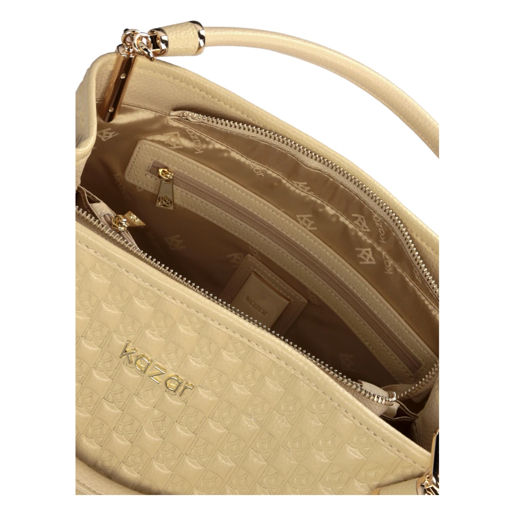 Kazar Geëmbosseerde leren handtas met gouden accenten Beige Dames