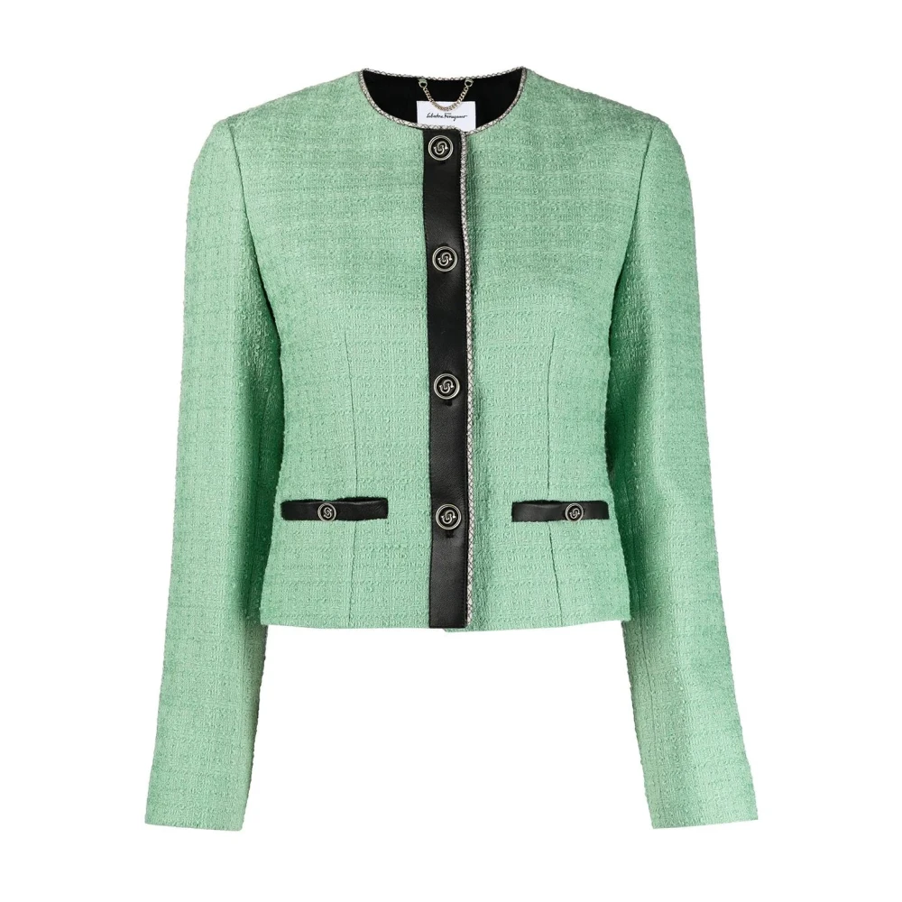 Salvatore Ferragamo Multicolor wollen jas met zijden zool Green Dames