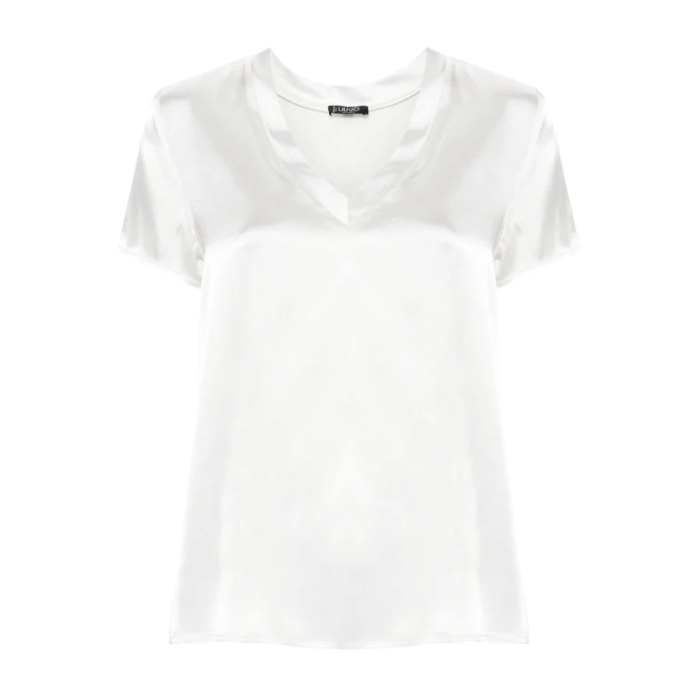 Liu Jo Witte Satijnen V-Hals Shirt White Dames