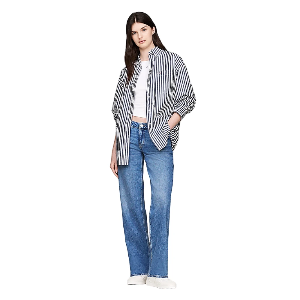 Tommy Jeans Oversized Gestreept Overhemd Blue Dames