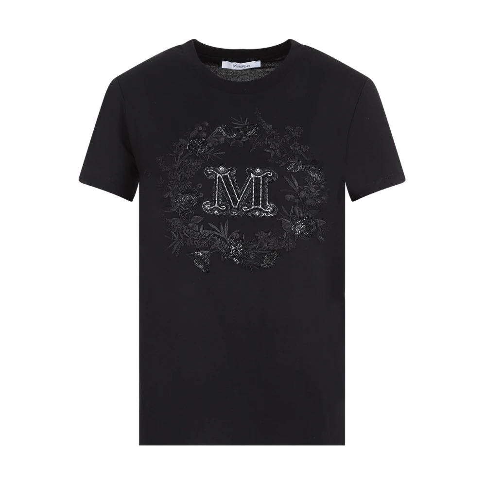 Max Mara Zwarte katoenen T-shirt met monogram Black Dames
