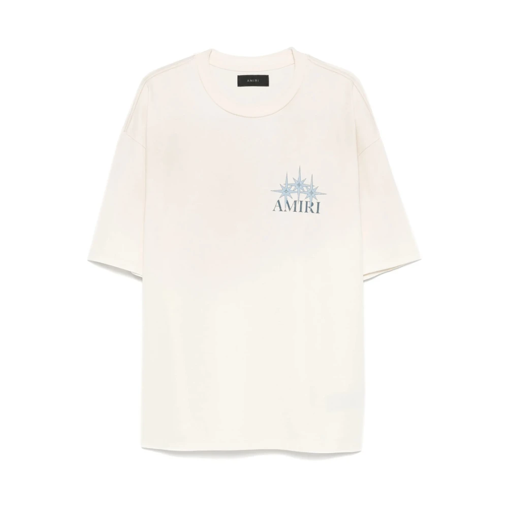 Amiri Beige Logo Print Crew Neck T-shirt Beige Heren