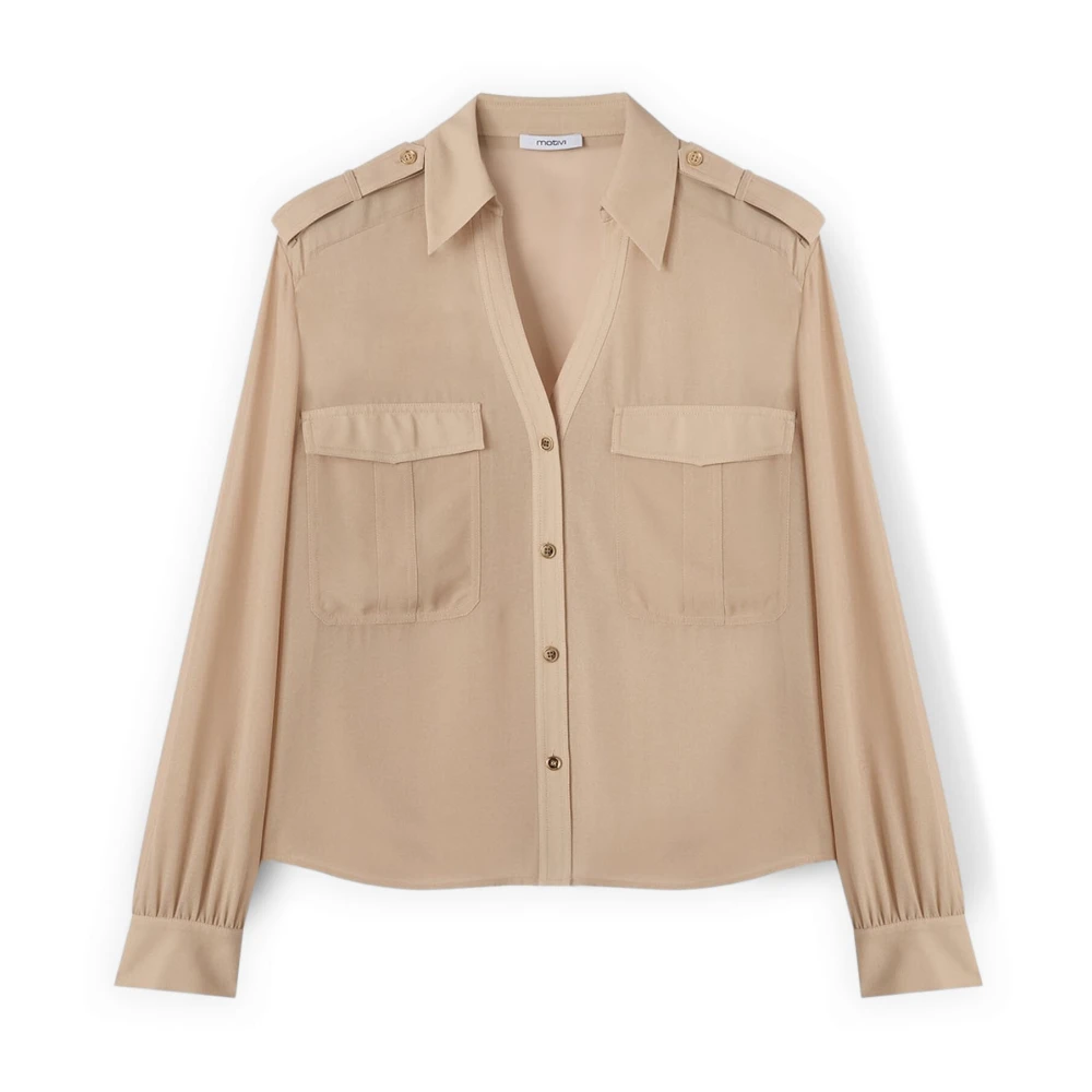Motivi Kvinno Beige Blusar & Skjortor Dam, 2XS, Polyester, Georgette Skjorta Med Militärdetaljer