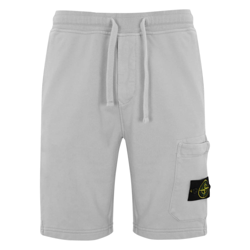Stone Island Men's Gray Compass Patch Drawstring Shorts