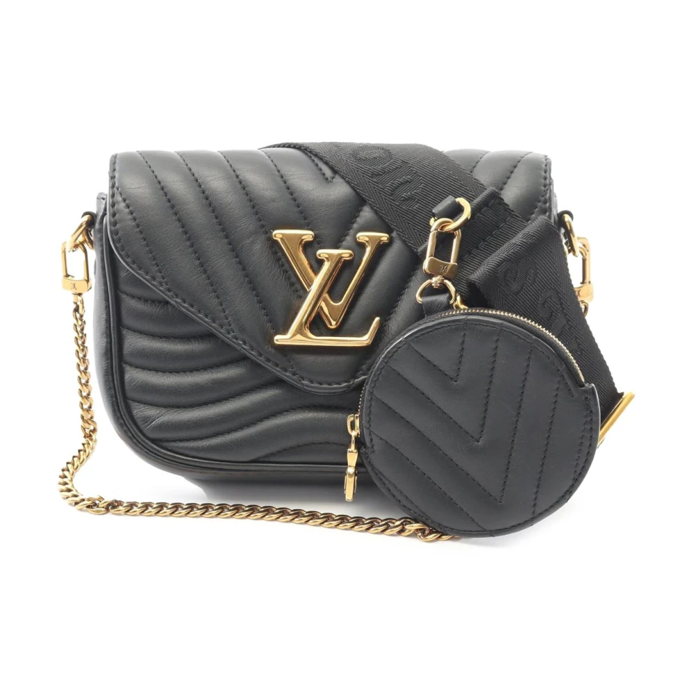 Louis Vuitton Vintage Women's Black Pre-Owned Vintage Chevron Quilted Leather Shoulder Bag With Coin Pouch