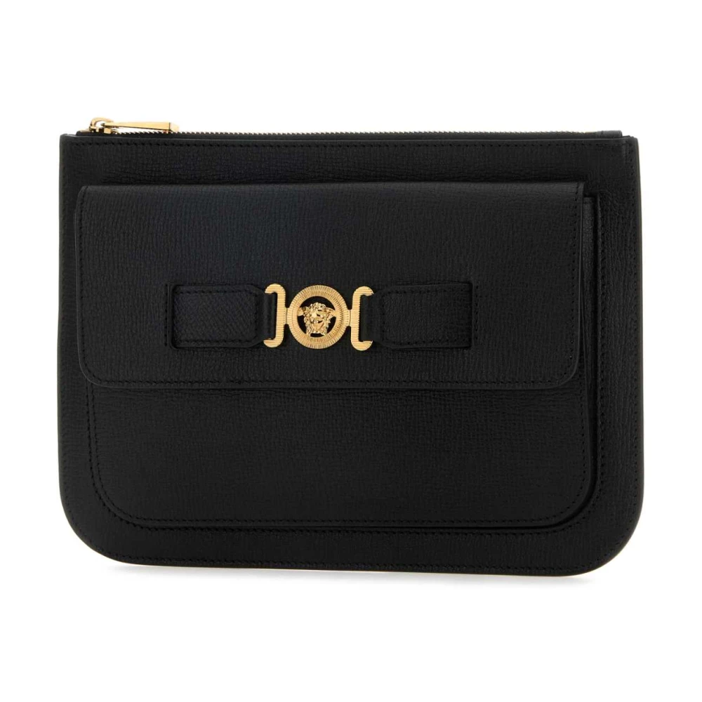 Versace Stijlvolle Zwarte Leren Clutch Black Heren