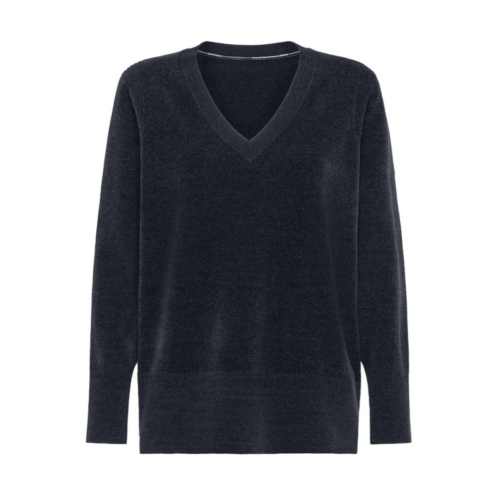 Rrd Blue Velvet Effect V-Neck Jumper - Female - V-Neck Knitwear - M - Knitwear
