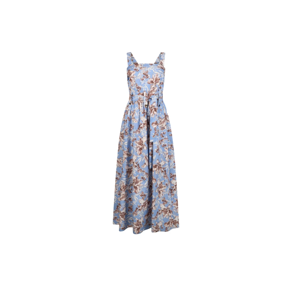 Liu Jo Vrouw Blauw Kleedjes Dames, Xs, Katoen, Poplin Maxi Jurk