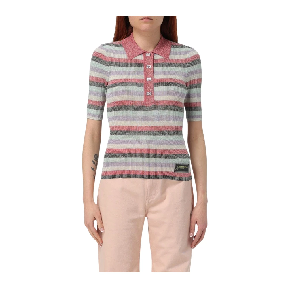 Ganni Women's Multicolor Striped Knit Polo Shirt Extra Small