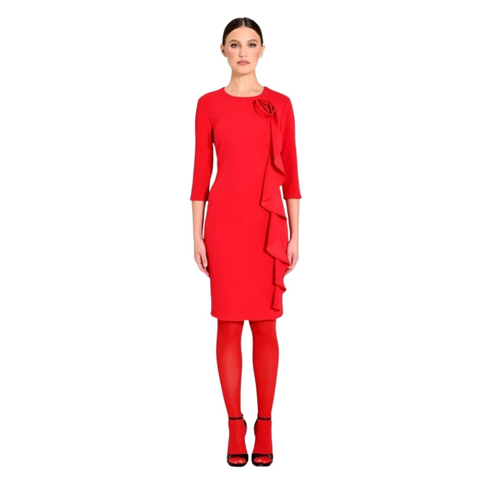 RINASCIMENTO Rode Sheath Jurk met Ruffles Red Dames