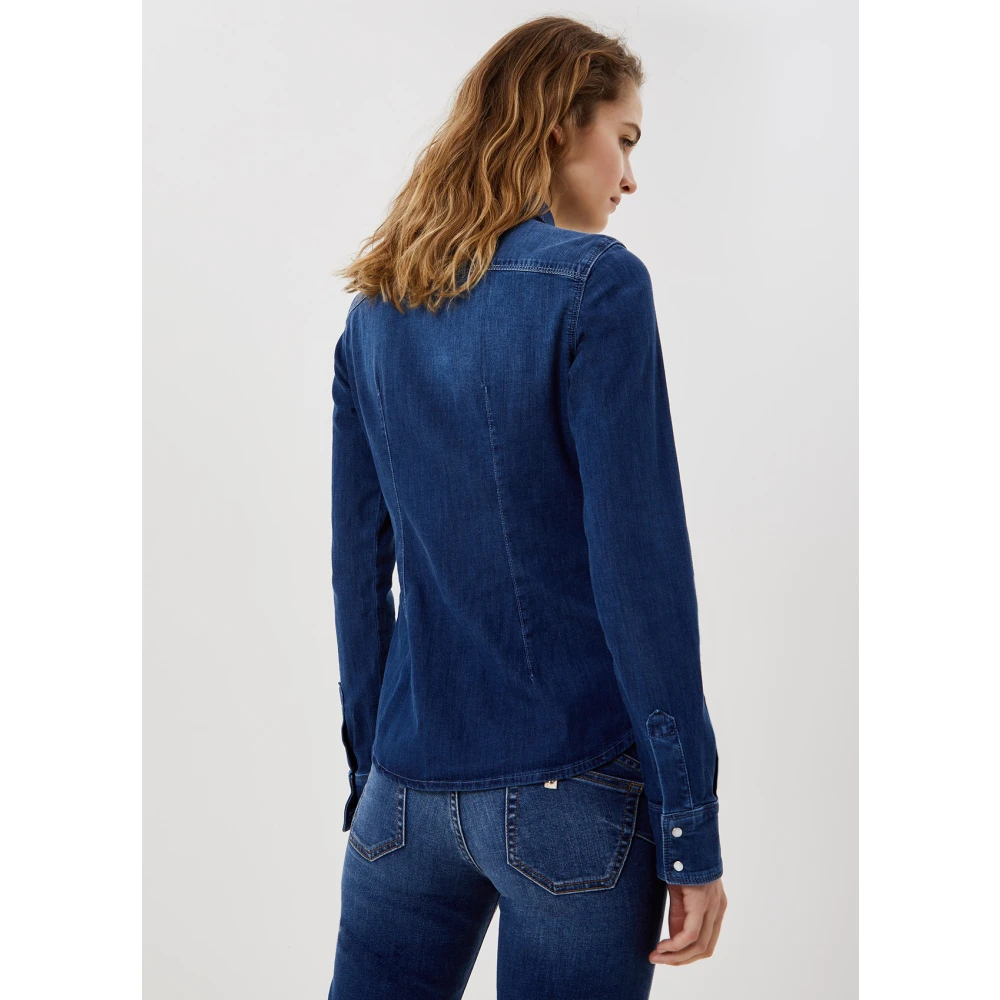 Liu Jo Aansluitende Denim Blouse met Drukknopen Blue Dames