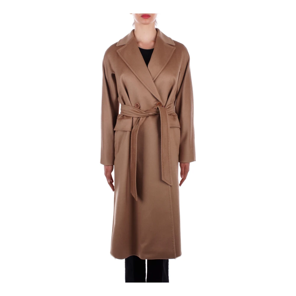 Max Mara Kameelwollen Jas met Riem en Knopen Brown Dames