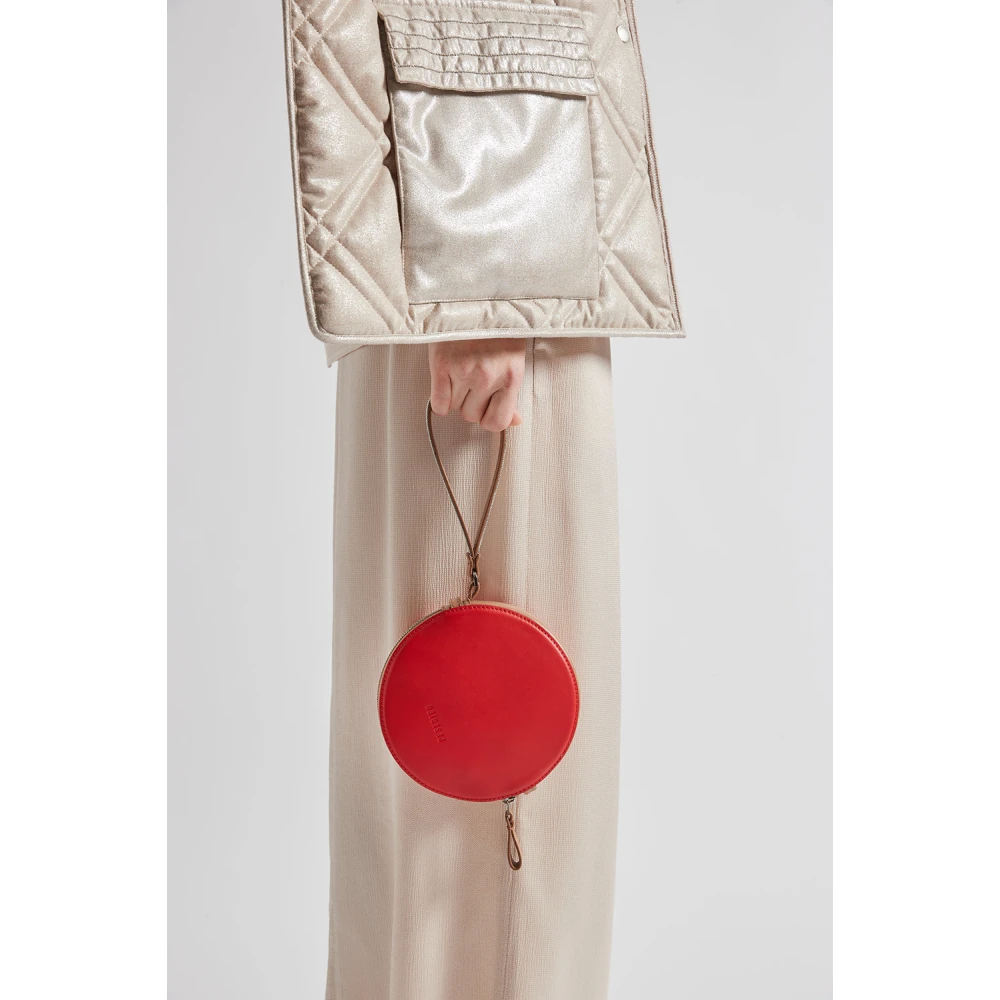 PESERICO Ronde echte leren tas met polsband en schouderband Red Dames
