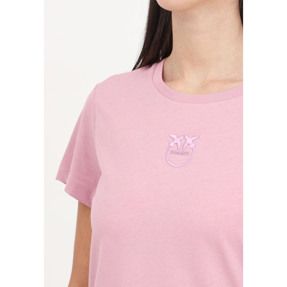 pinko Slim Fit Love Birds Geborduurd T-Shirt Pink Dames