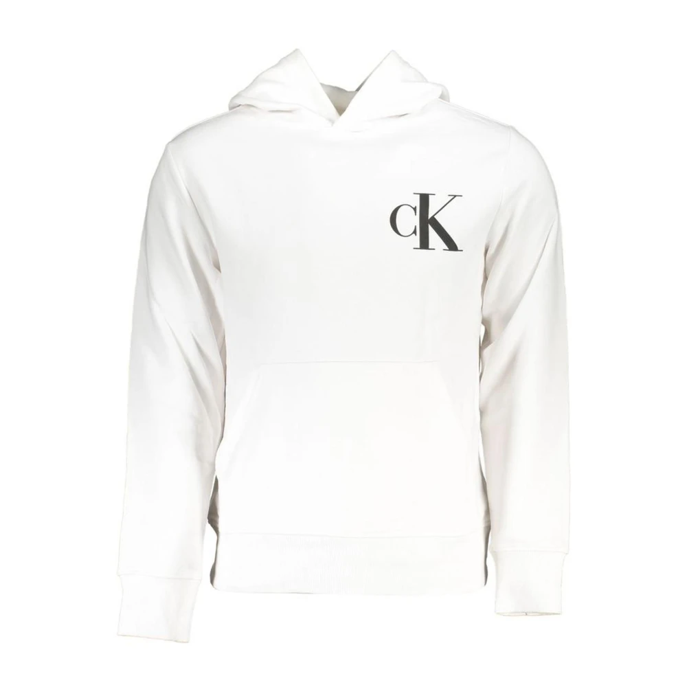 Calvin Klein Men's White Hoodies,, Hooded Sweatshirt With Logo Print 2XL
