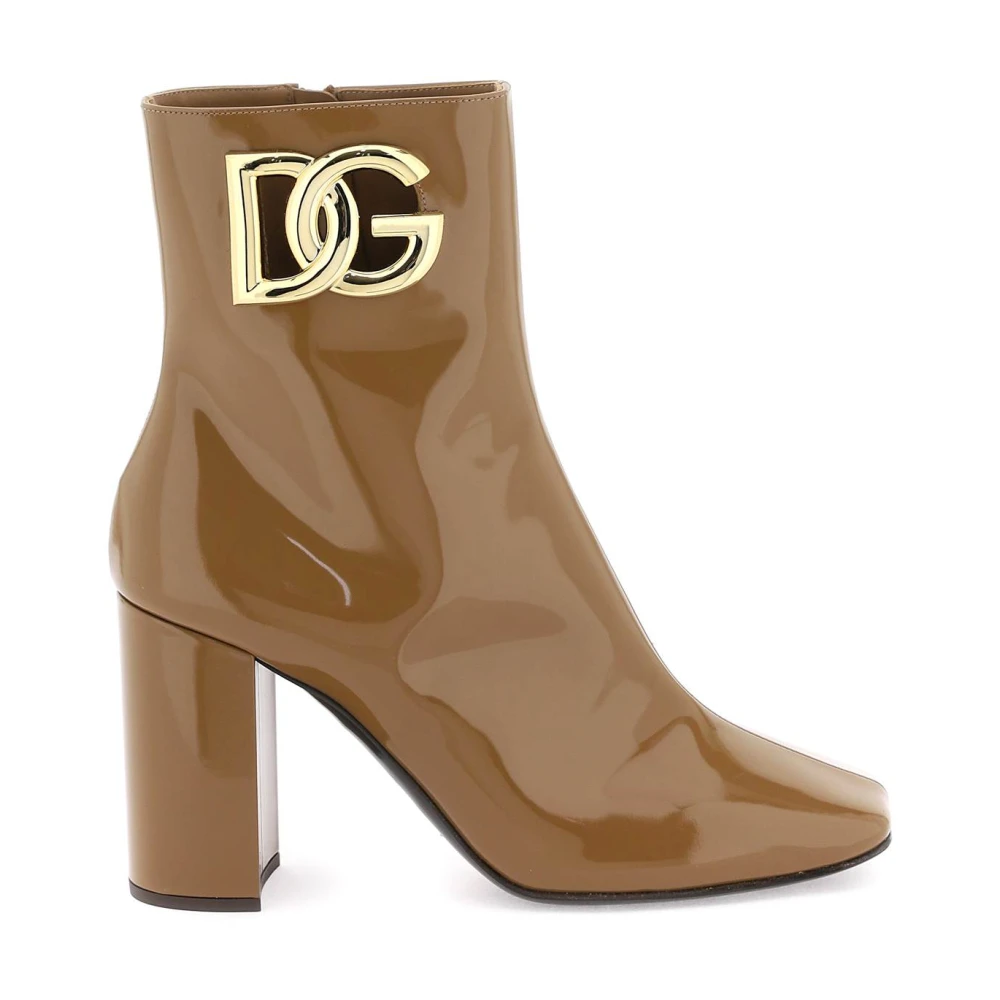 Dolce & Gabbana Donna Marrone Stivaletti Con Logo Dg Dorato